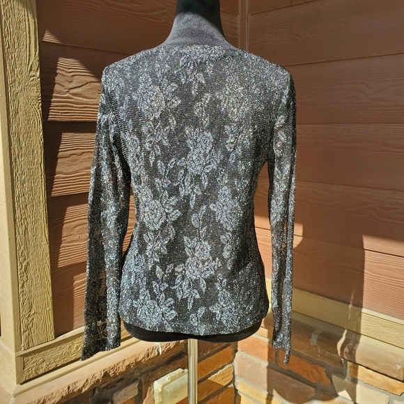 White Stag Shimmery Sparkle Holiday Blouse Women's Size Medium Silver Combo EUC - Picture 16 of 16